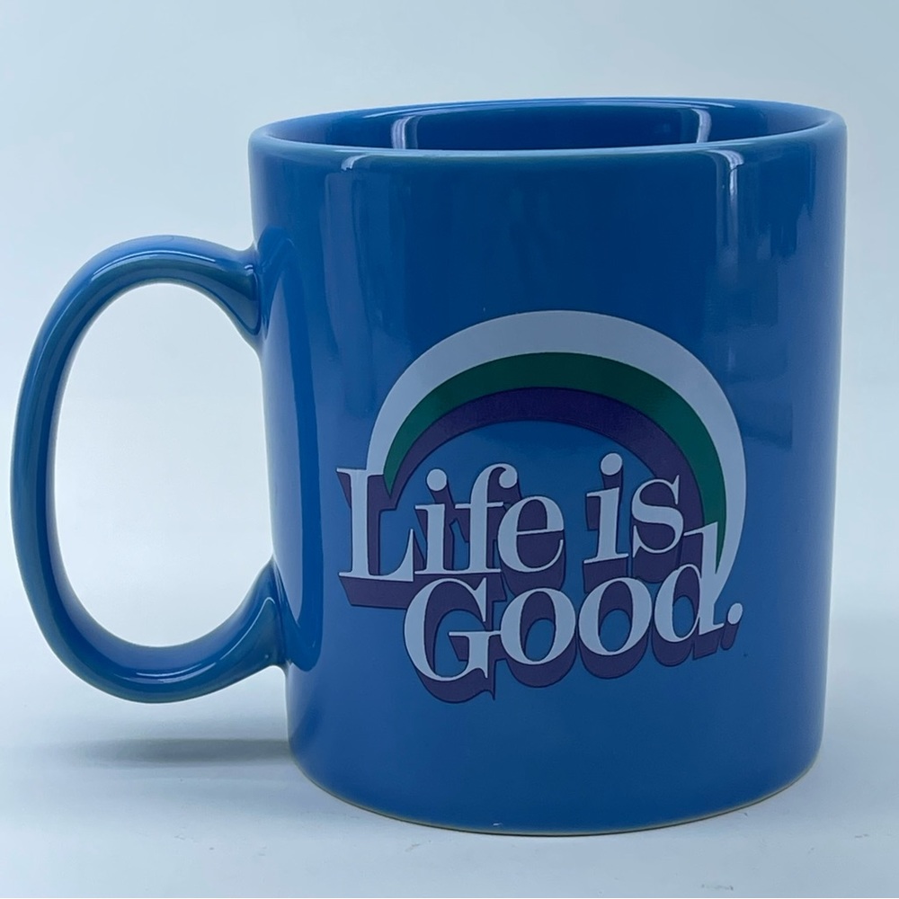 Life is Good Mug Vintage Ceramic Blue Coffee Tea Cup Kitchen Dishes Decor Desk